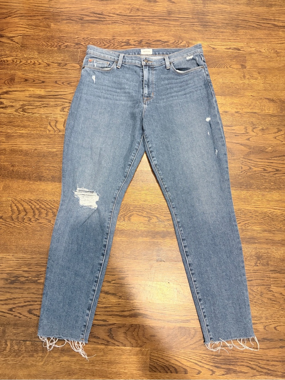 Hudson Jeans Straight Leg Distressed Light Blue Denim